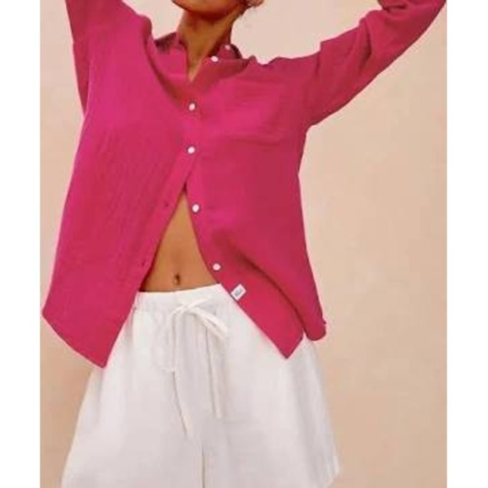 Rails Ellis Button Down Shirt Women M Pink Double Gauze Long Sleeve Top Layering